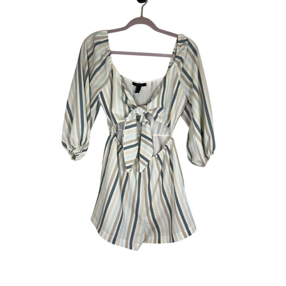 Neutral Earthy Striped Romper S Boho Indie Festival Folk Peasant Western Concert